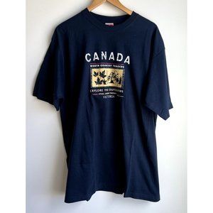Canada City Scape Screen Print T-Shirt Navy Blue Vintage Short Sleeve Size XL